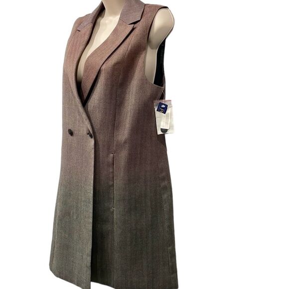 NEW Pendleton Women Wool Sleeveless Coat Vest Long Line Ombré Herringbone - Picture 3 of 13